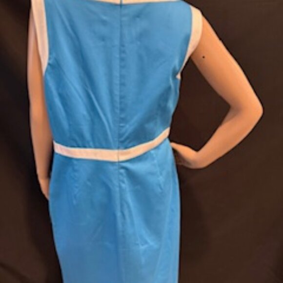Charter Club Sleeveless Blue Sheath Dress w/White Trim & Pocket Accents Size 12 - Picture 4 of 7